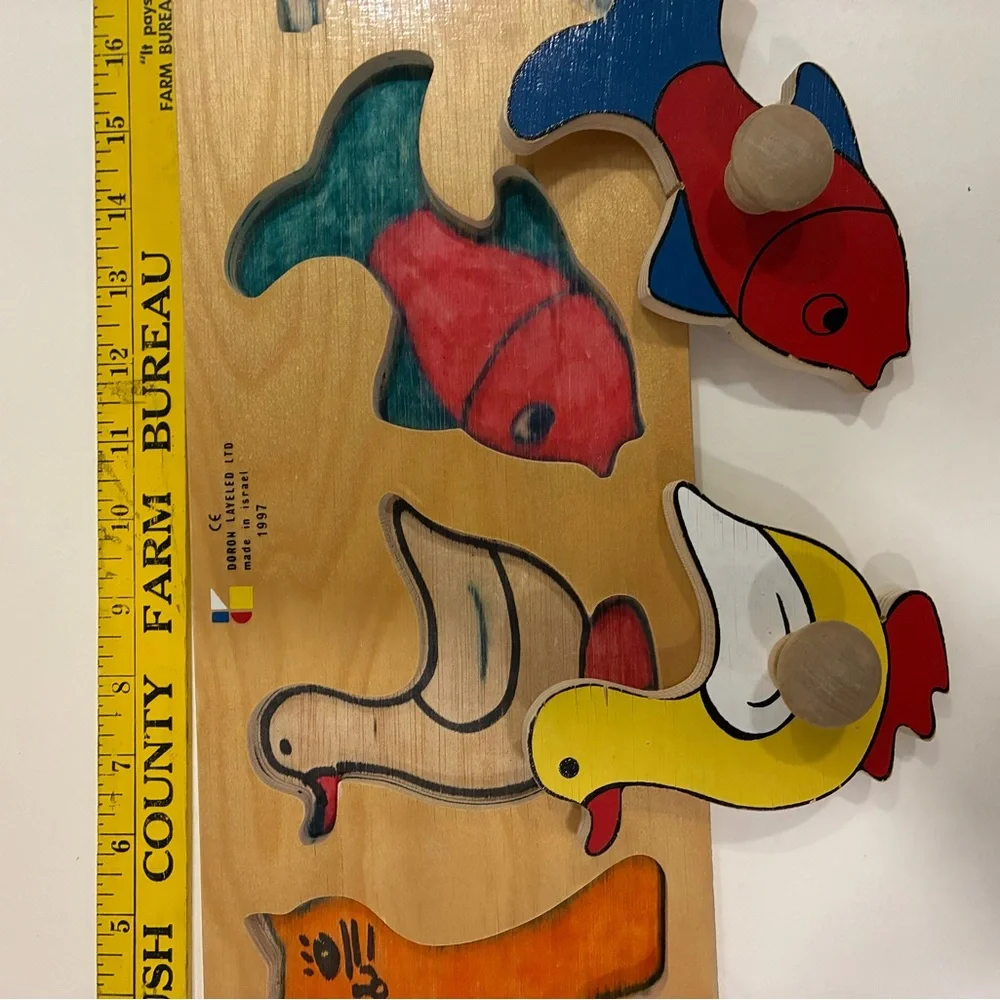Easter Ducky Puzzle Animal Wooden Knob Puzzle  farm pet animals Toddler Puzzle